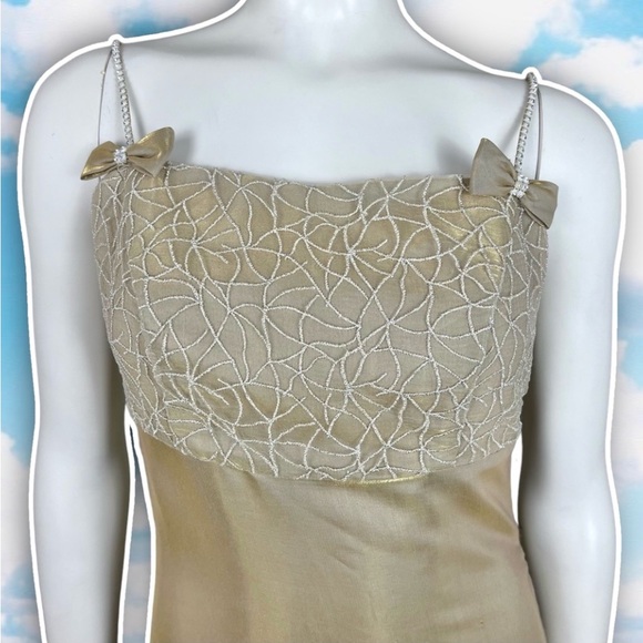 VINTAGE Y2K 90s Handmade Metallic Silky Bow Strap Prom Dress Homecoming 2000s - Picture 4 of 16